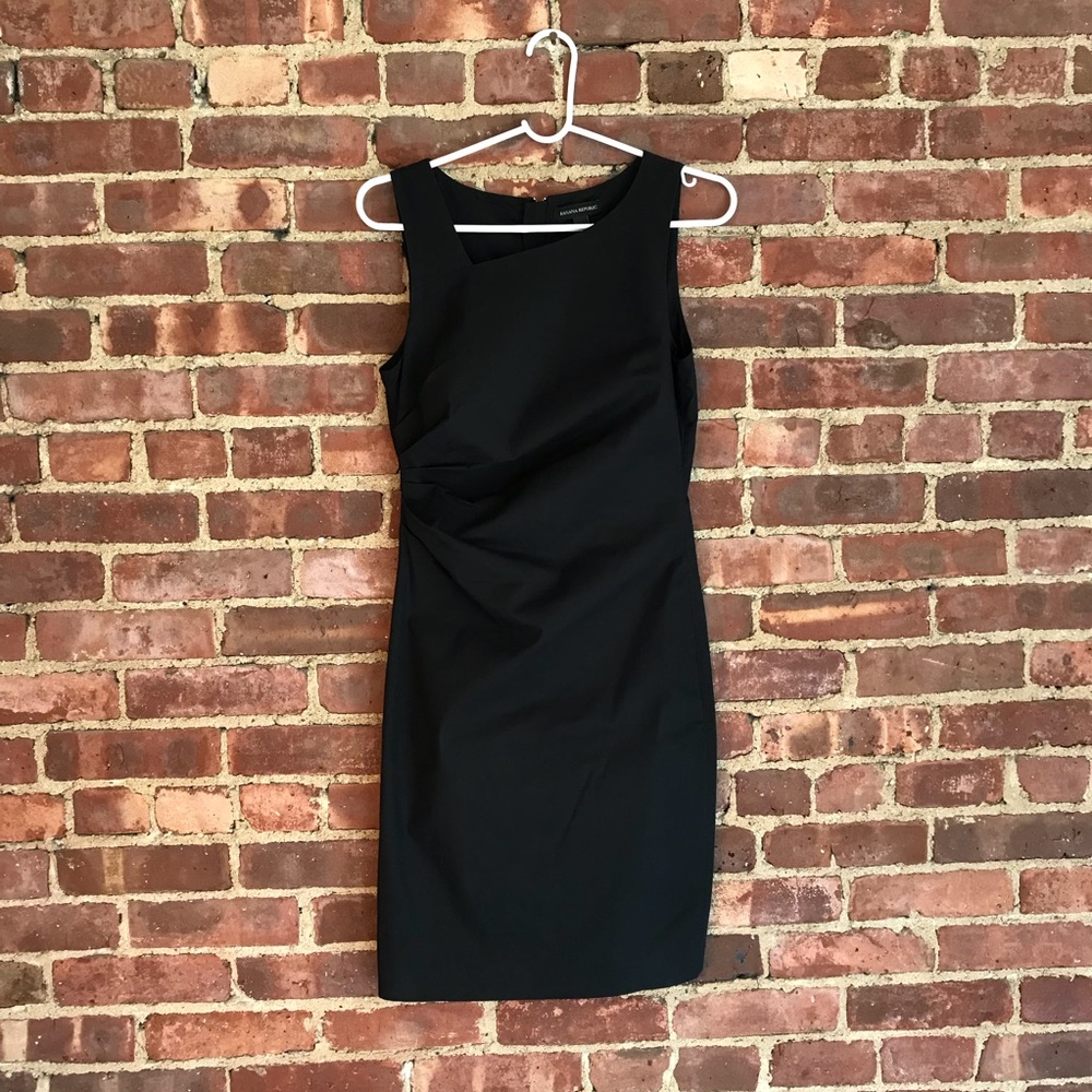 Banana Republic Asymmetric Ruched Black Dress